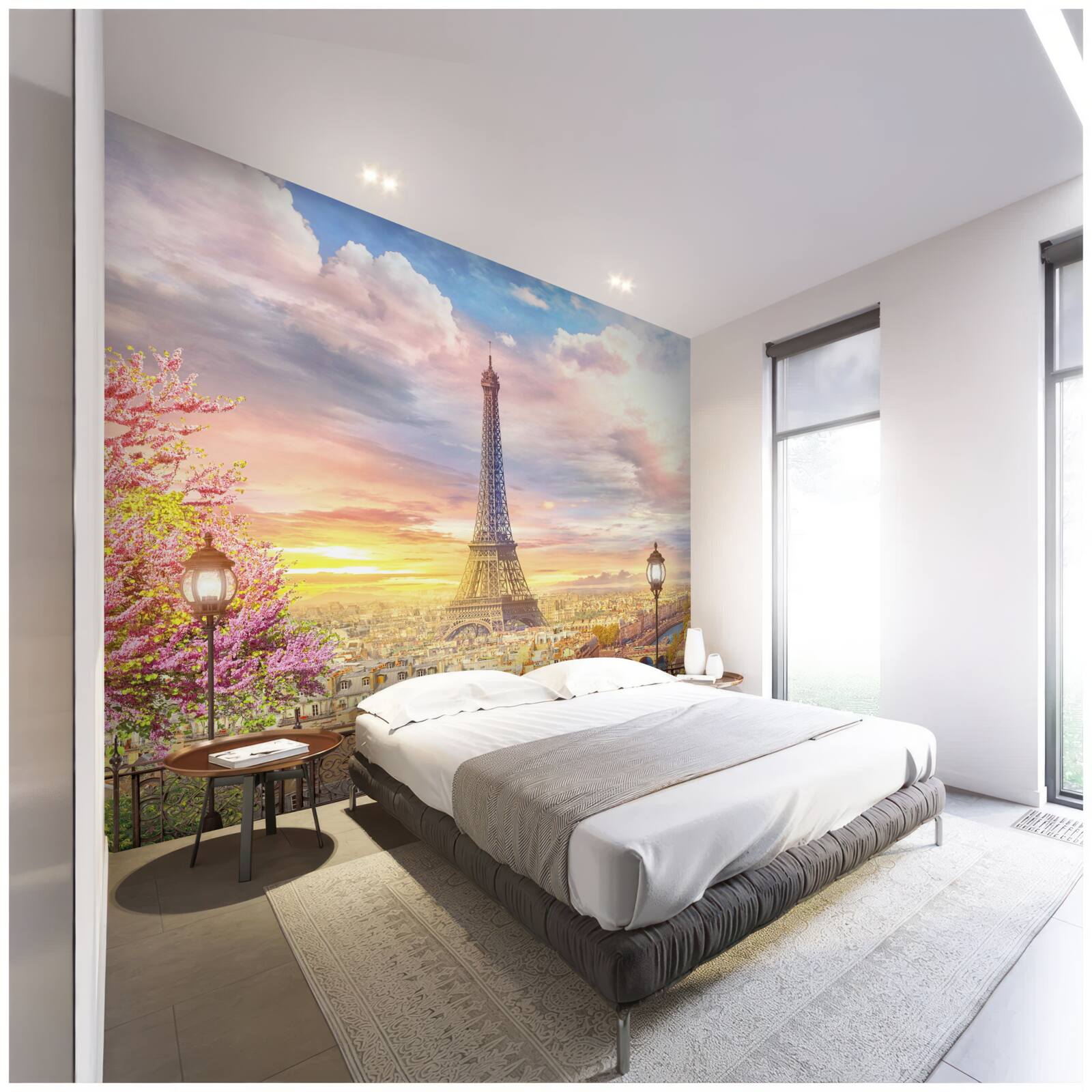 Papier peint panorama nuageux de la tour eiffel