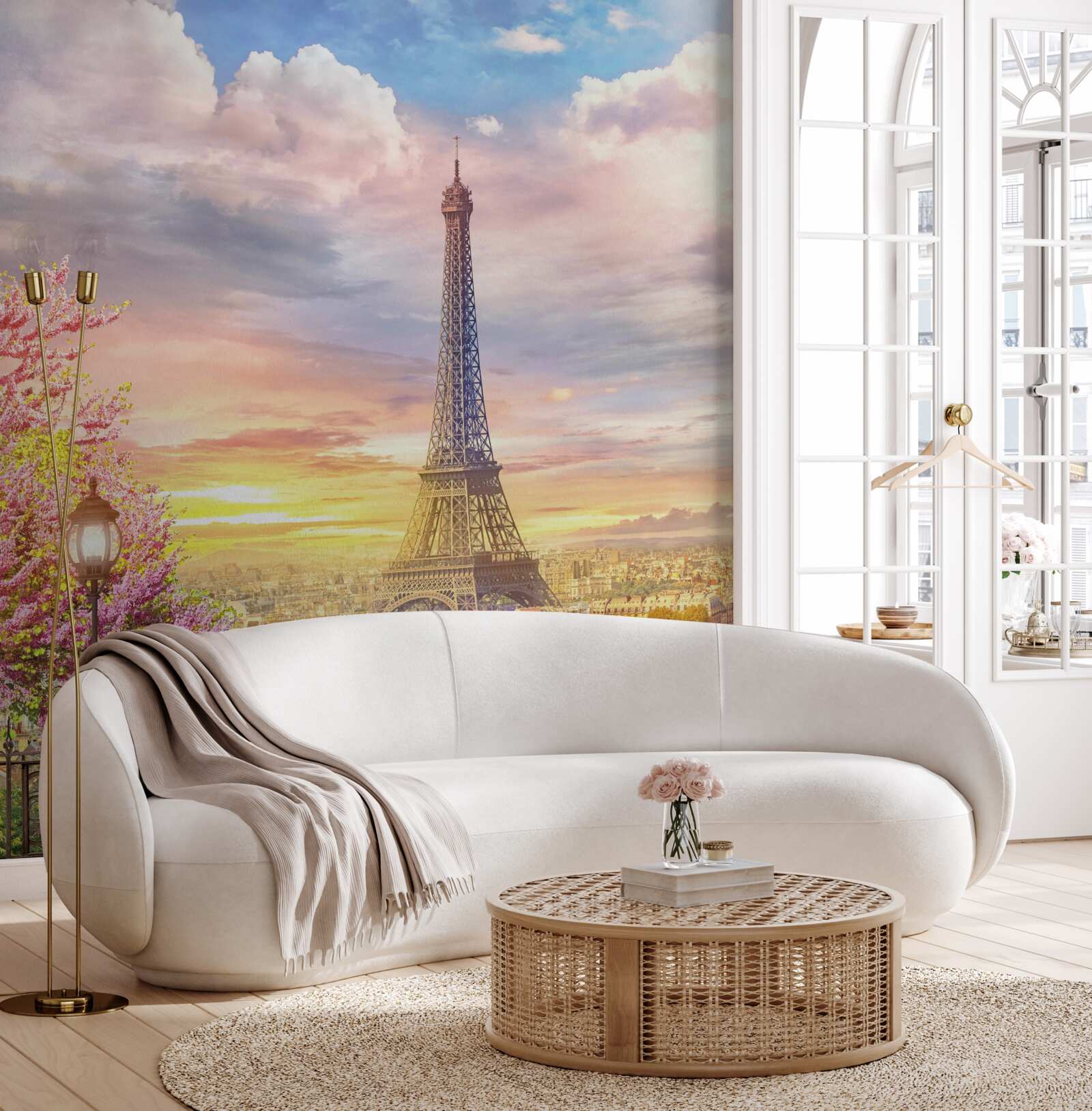 Papier peint panorama nuageux de la tour eiffel