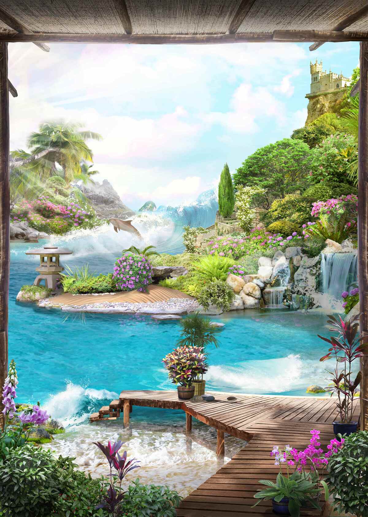 Papier peint le paysage époustouflant d'une oasis pittoresque