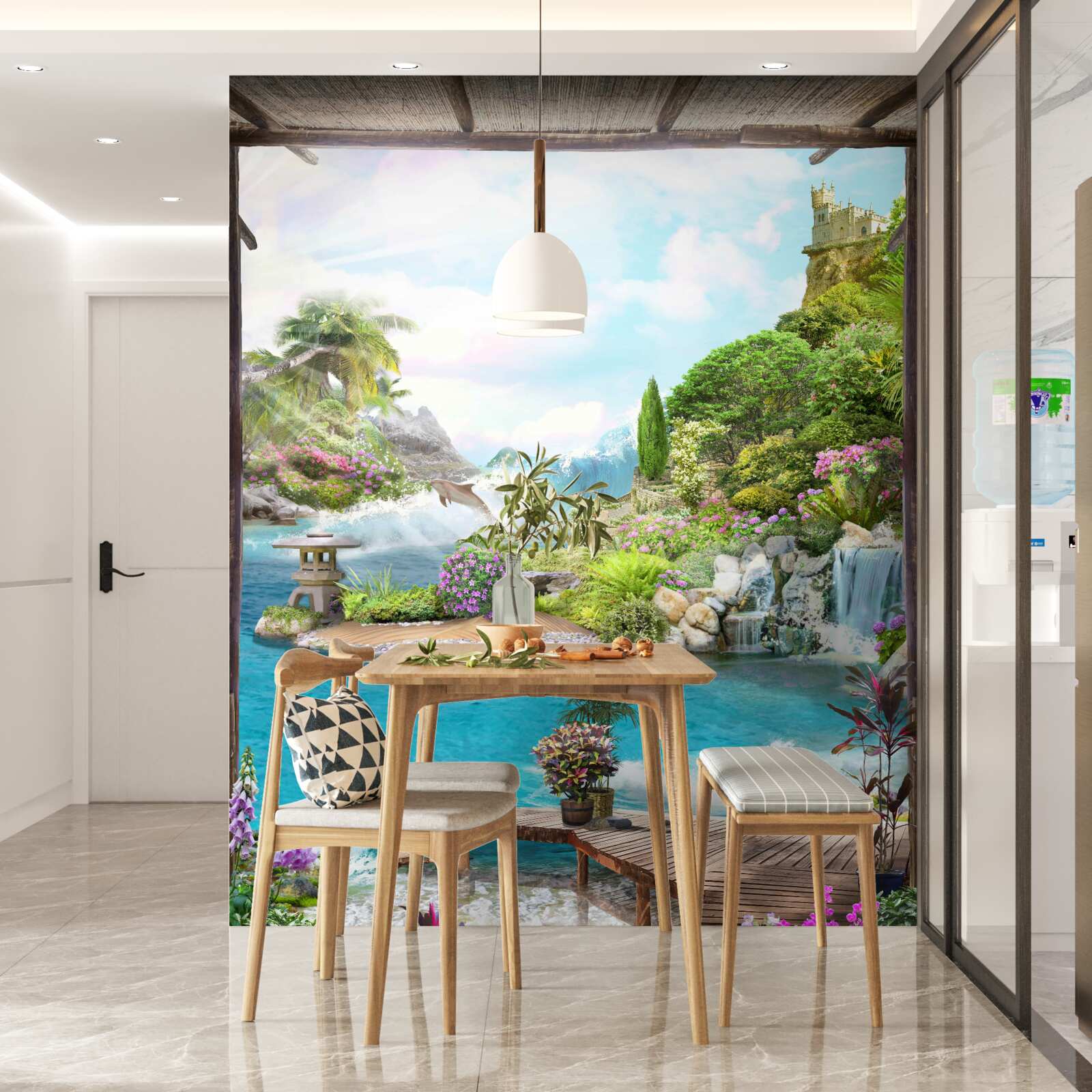 Papier peint le paysage époustouflant d'une oasis pittoresque