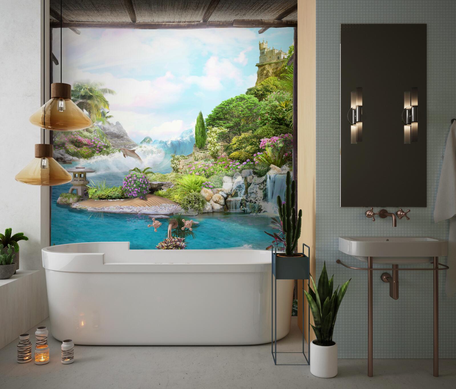 Papier peint le paysage époustouflant d'une oasis pittoresque