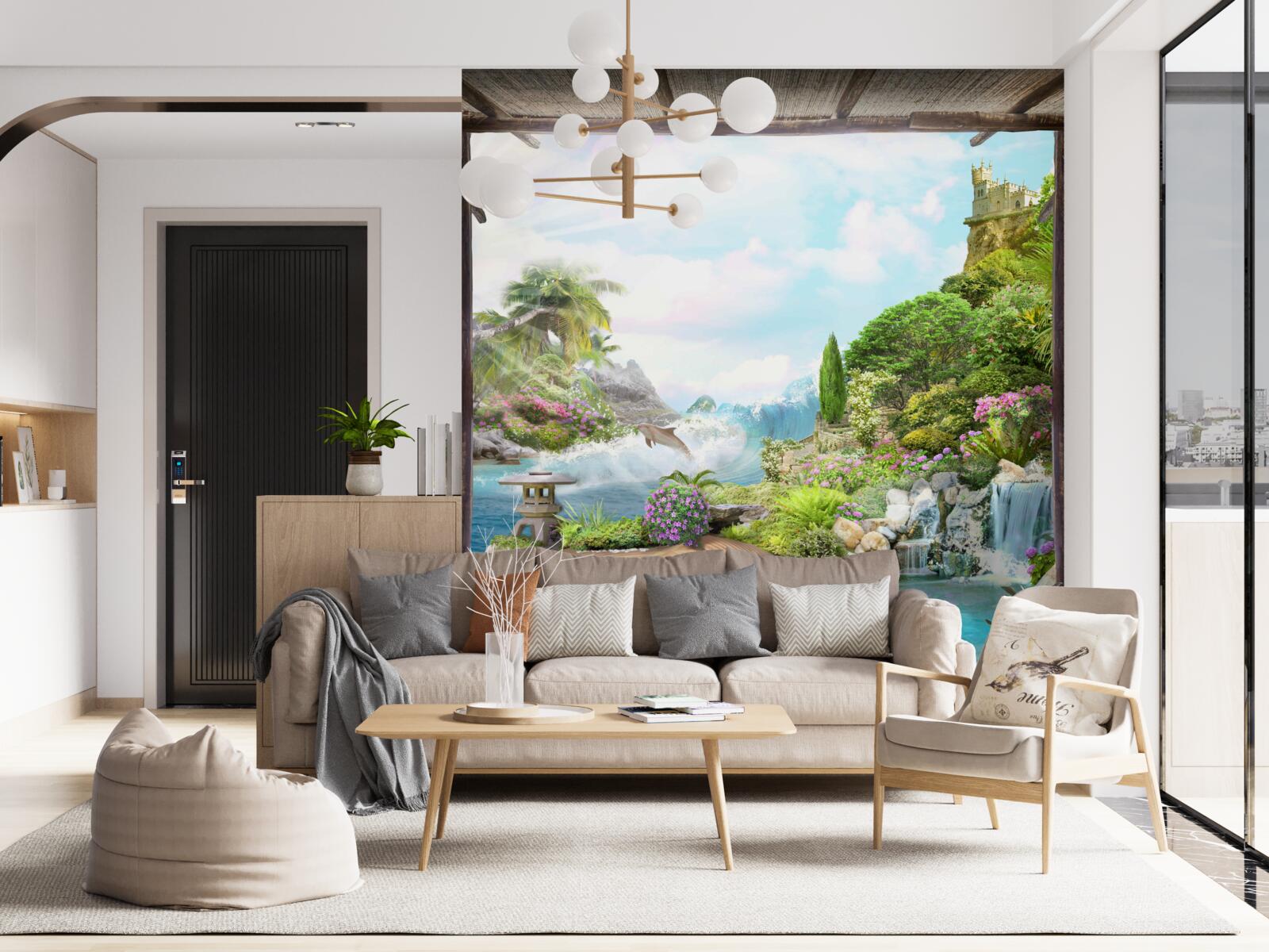 Papier peint le paysage époustouflant d'une oasis pittoresque