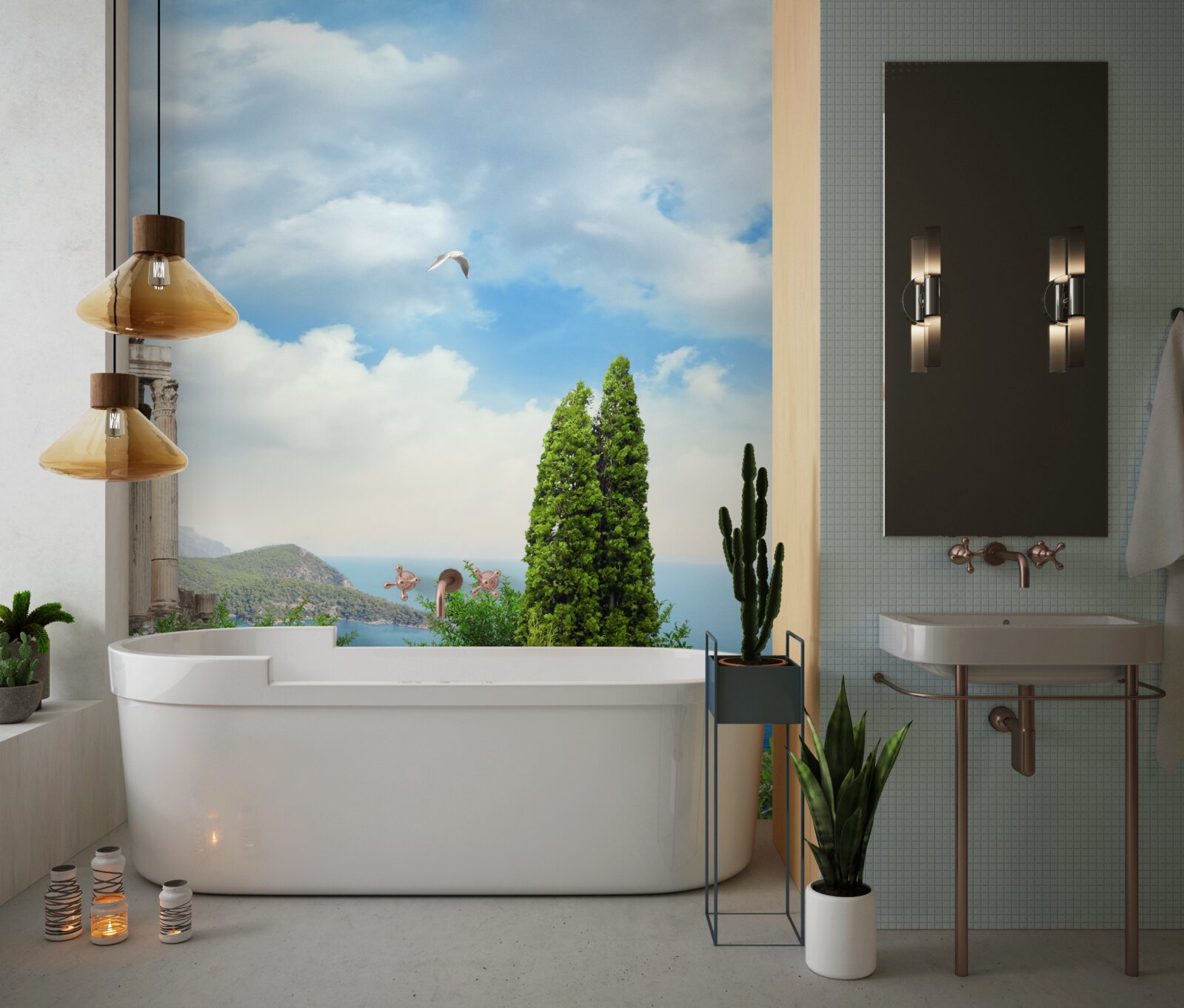 Papier peint vue sur le magnifique paysage depuis le balcon