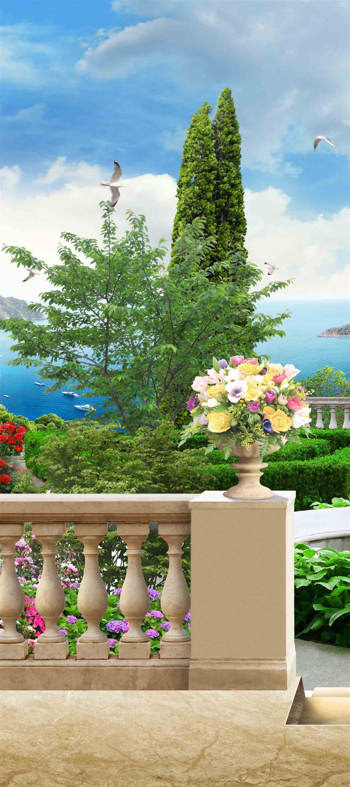 Papier peint fleurs en pot