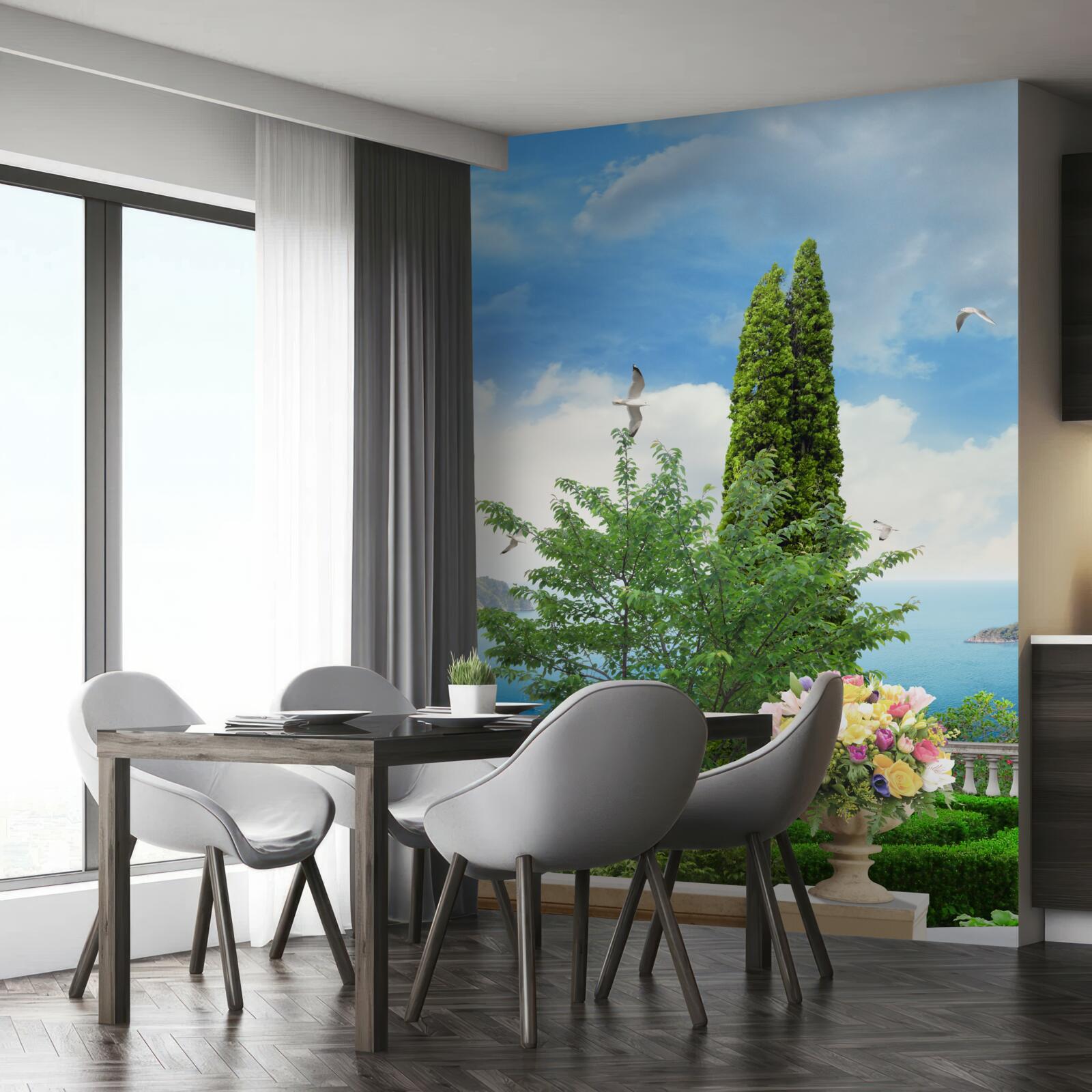 Papier peint fleurs en pot