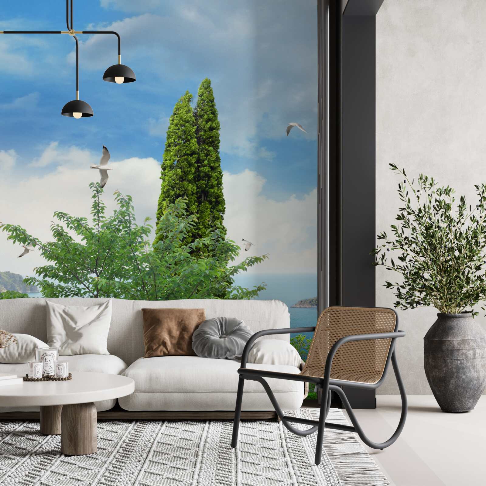 Papier peint fleurs en pot