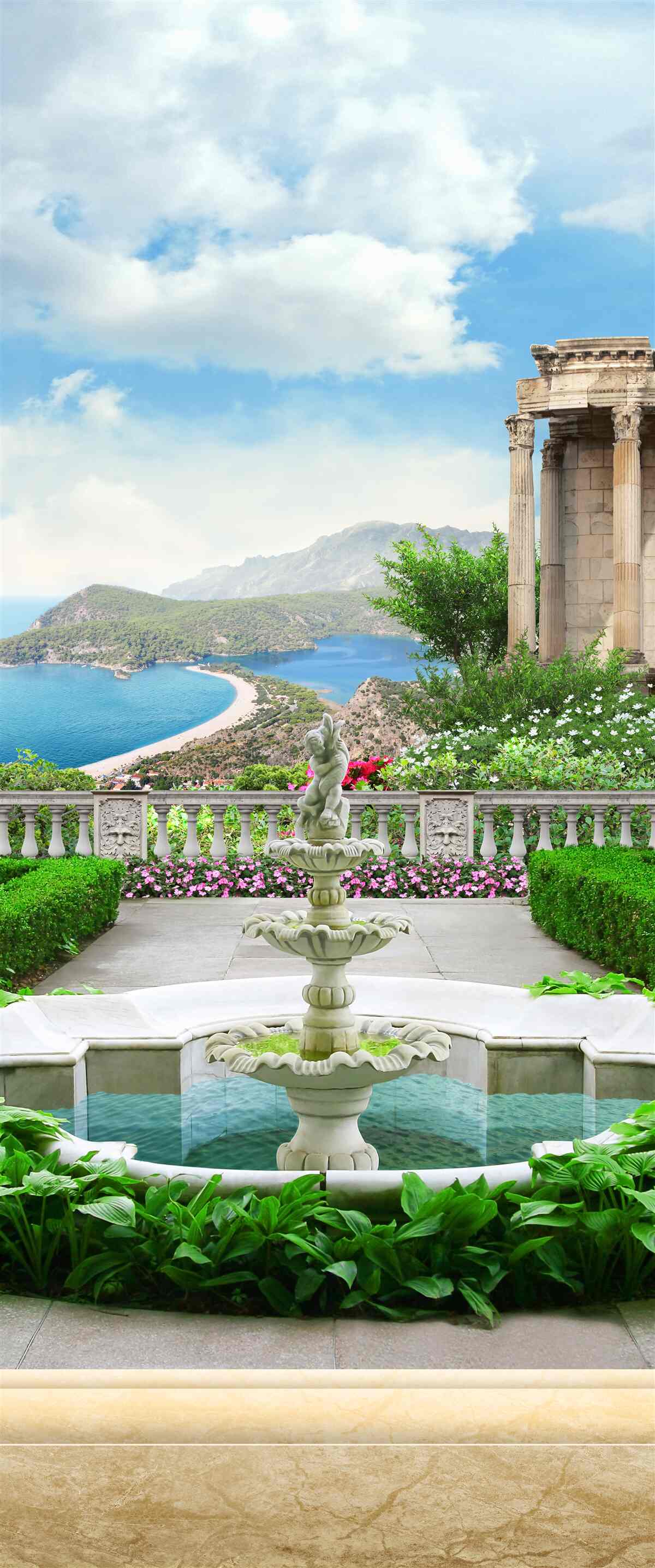 Papier peint un jeu d'eau dans le jardin