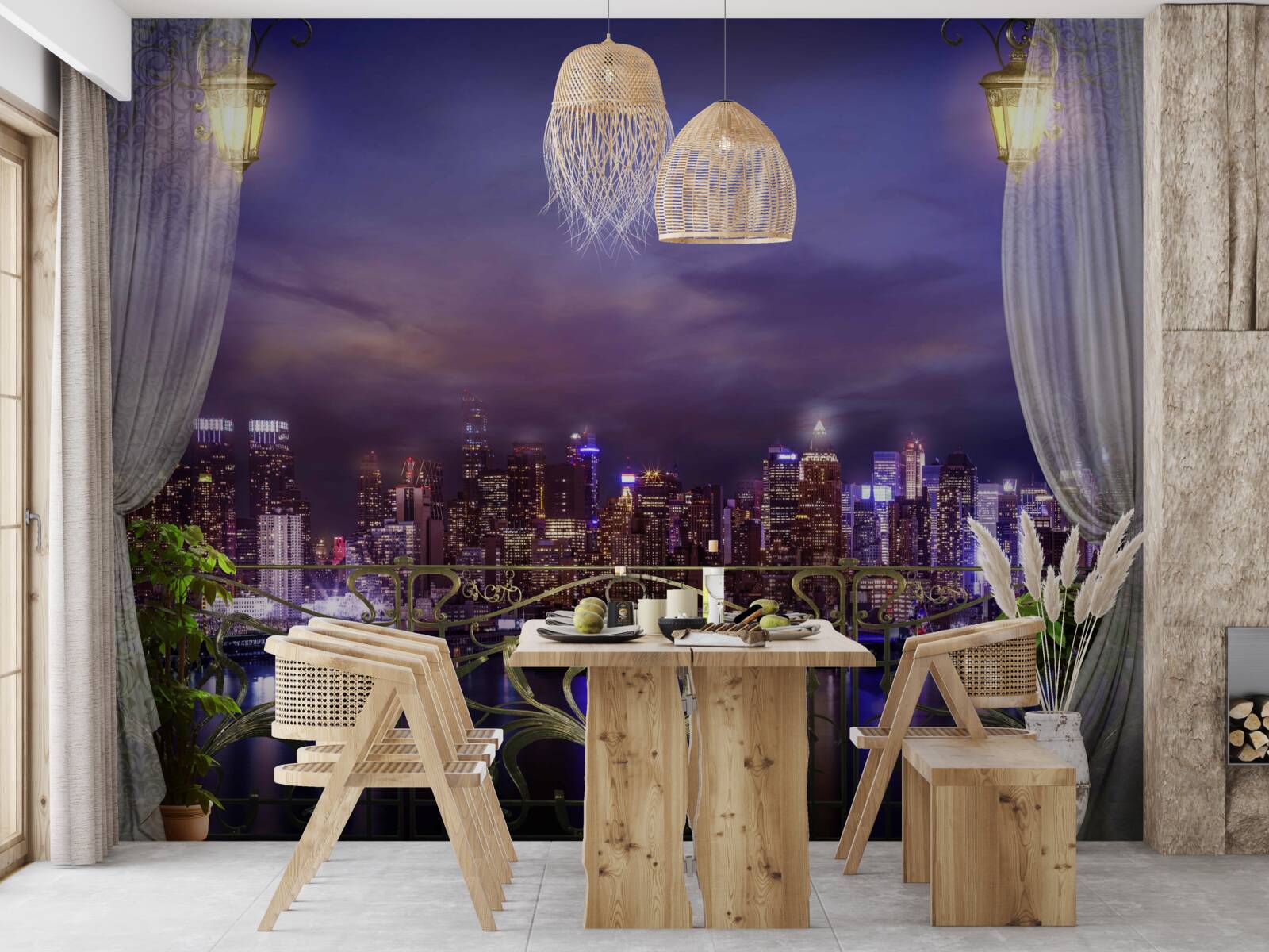 Papier peint la ville de nuit vue du balcon