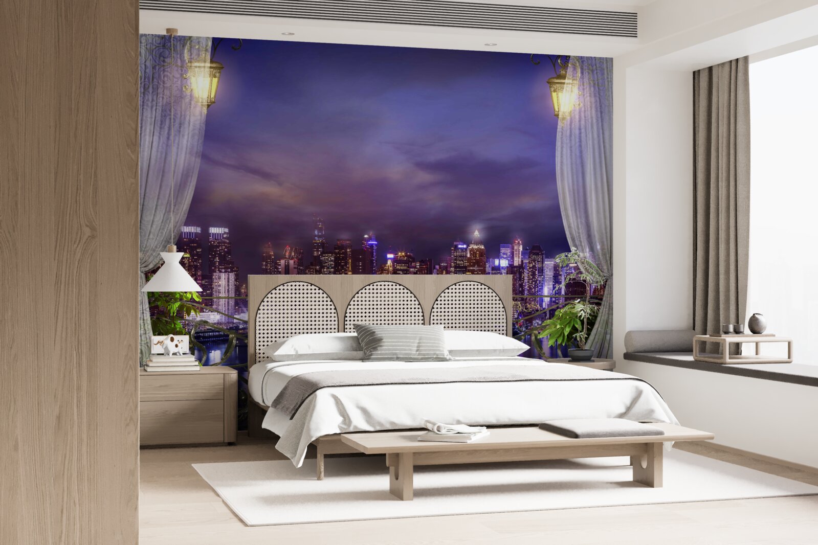 Papier peint la ville de nuit vue du balcon