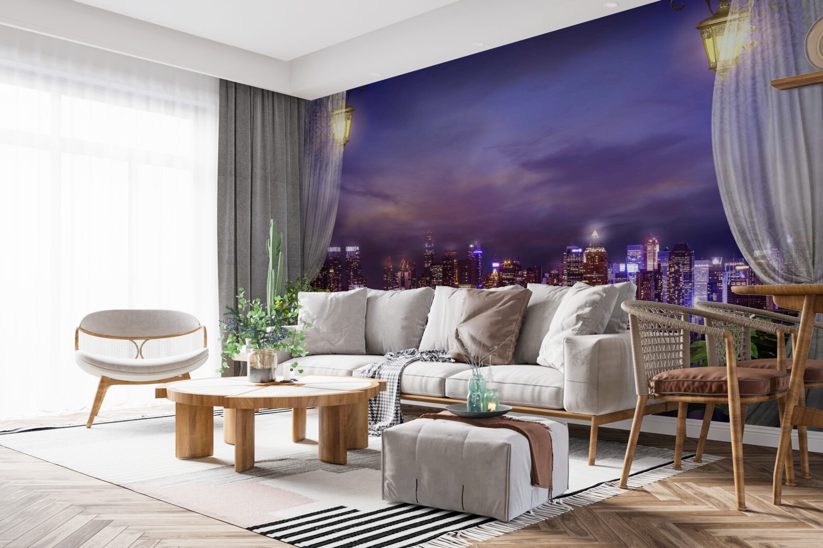 Papier peint la ville de nuit vue du balcon