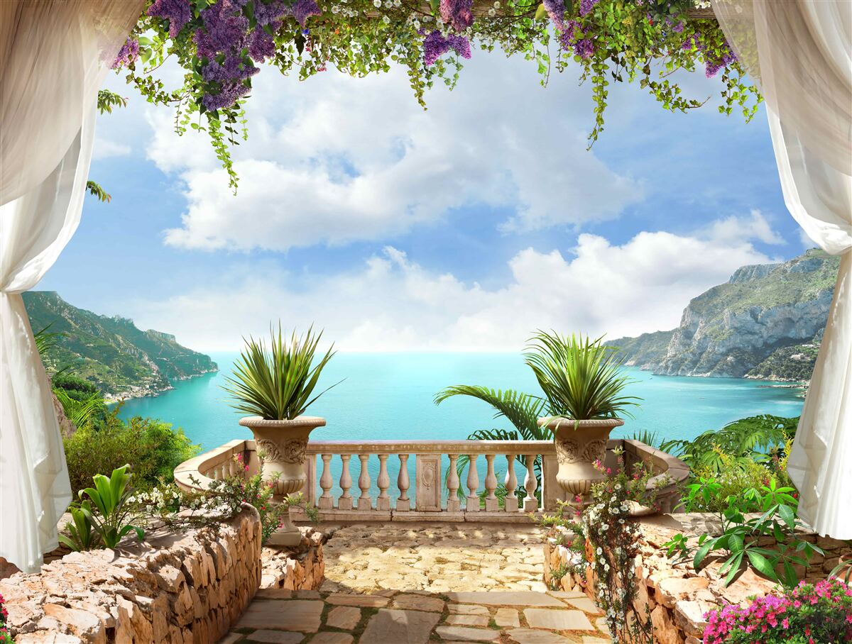 Papier peint balcon confortable avec plantes