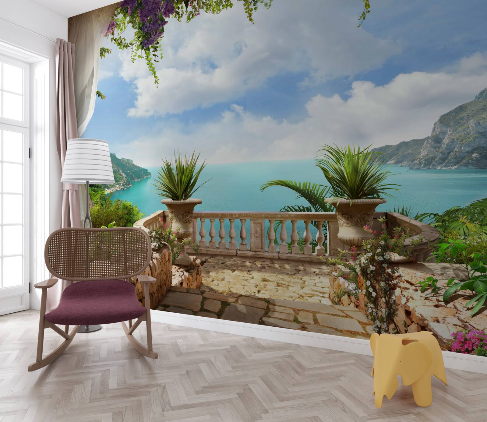 Papier peint balcon confortable avec plantes