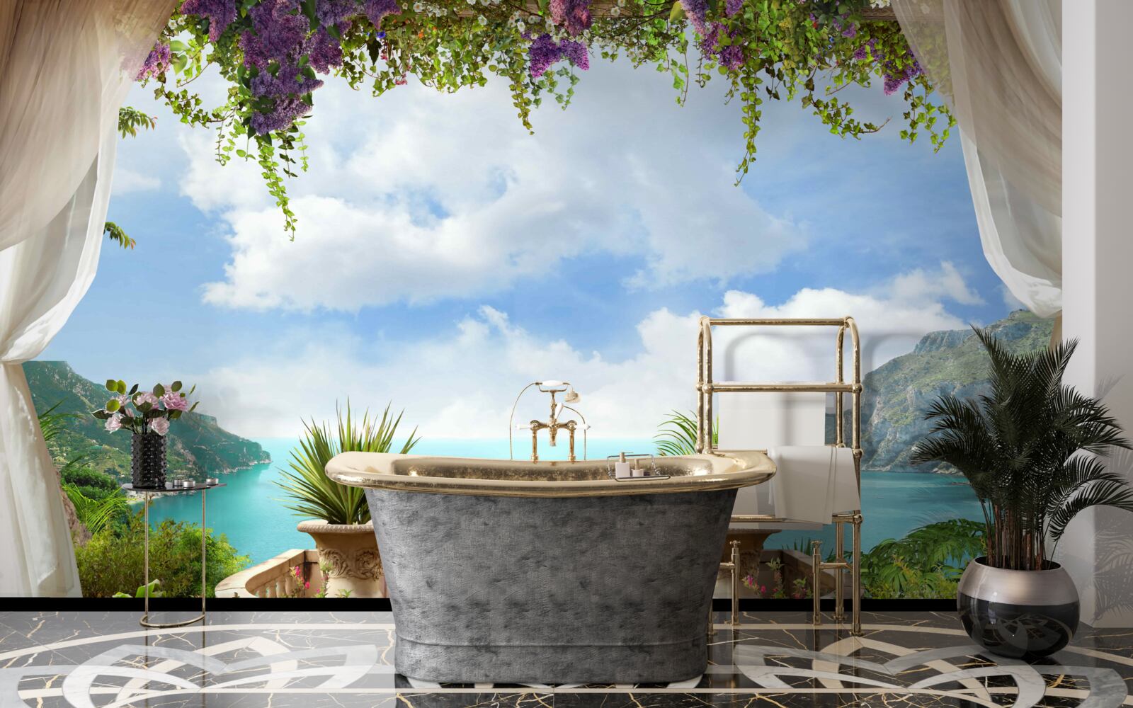 Papier peint balcon confortable avec plantes