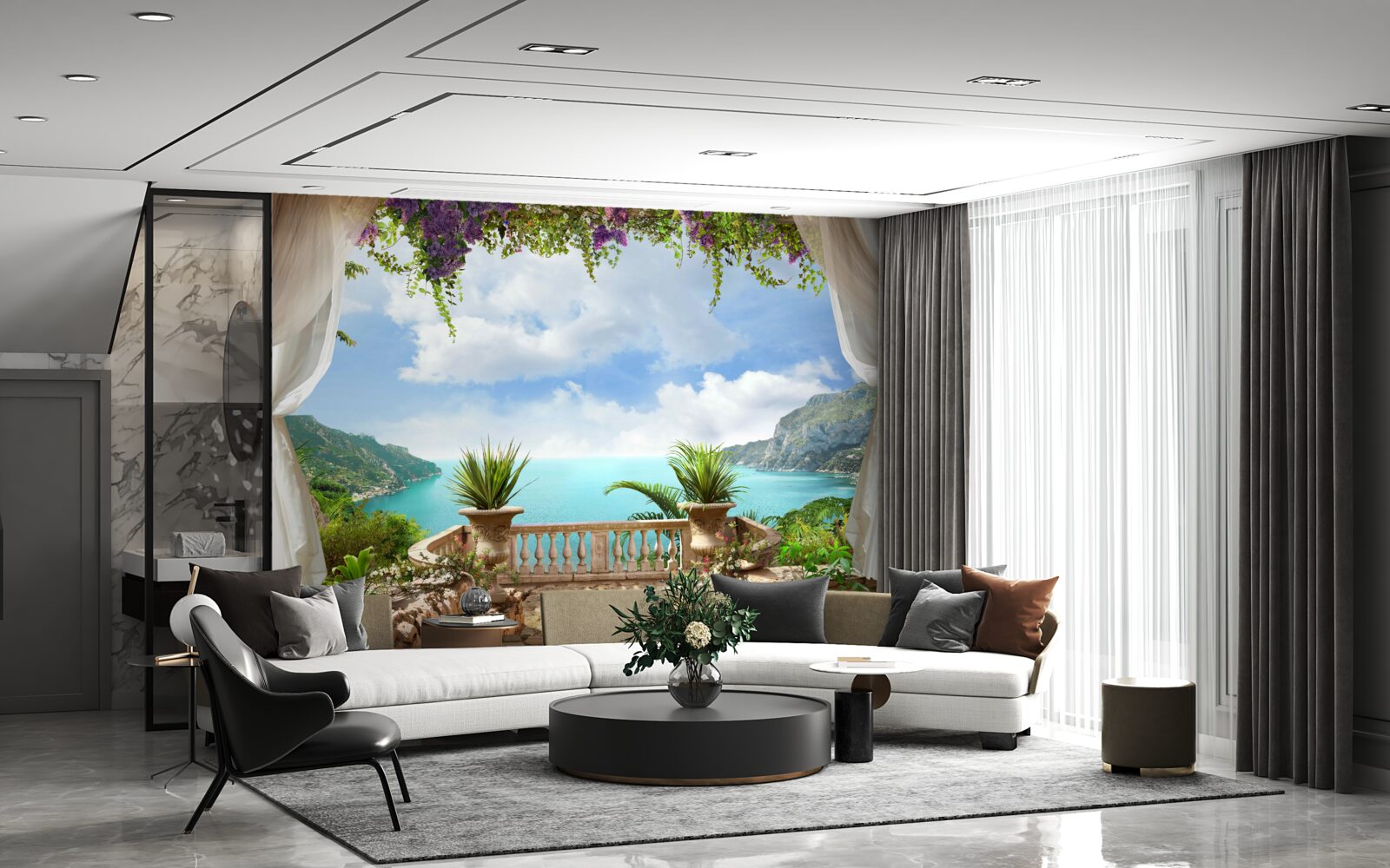 Papier peint balcon confortable avec plantes