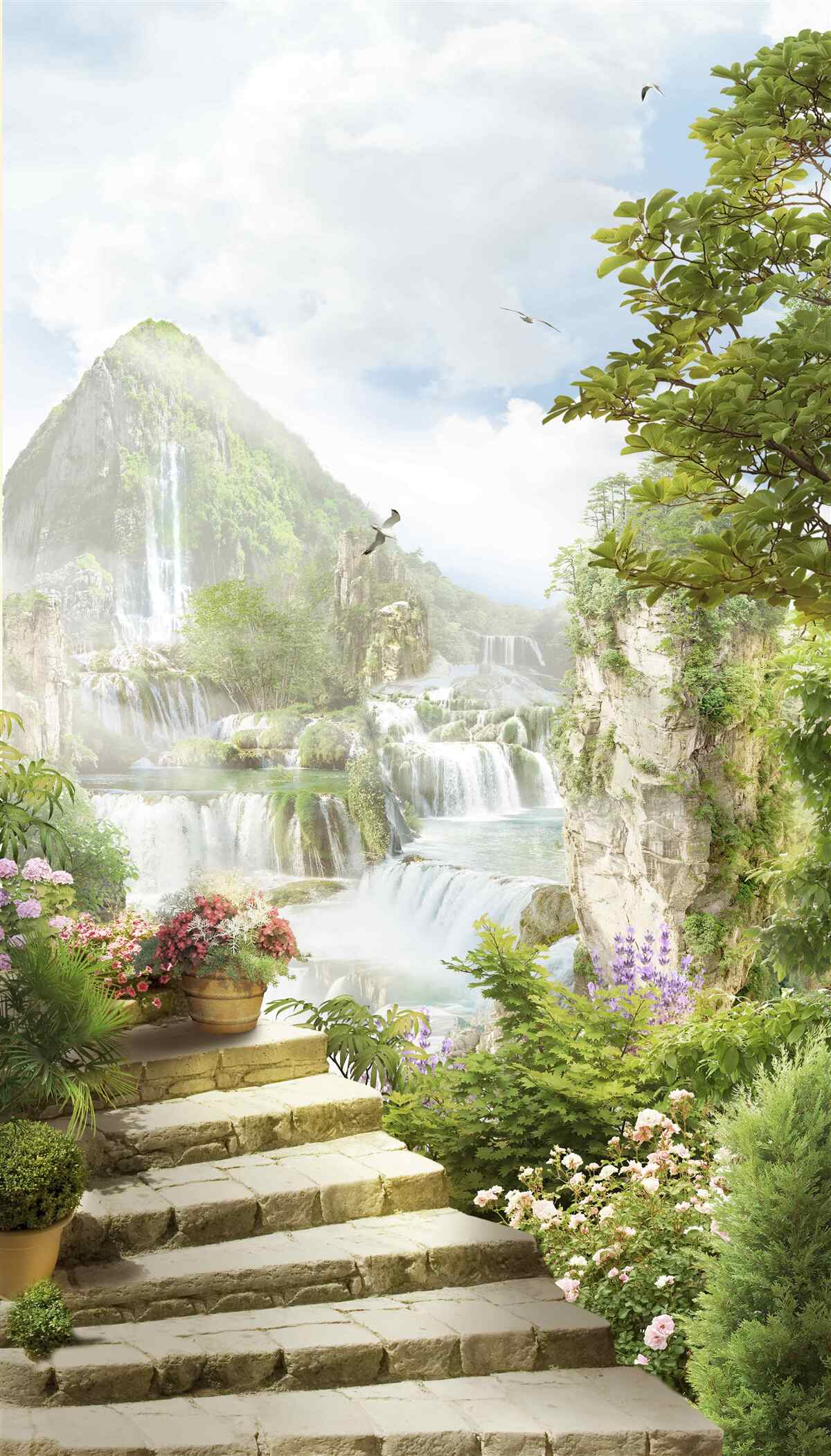 Papier peint belle vue sur les montagnes