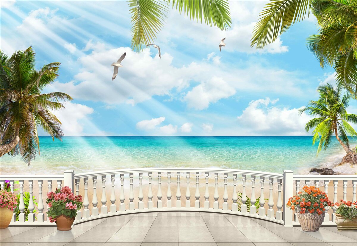 Papier peint loggia avec vue sur l'océan