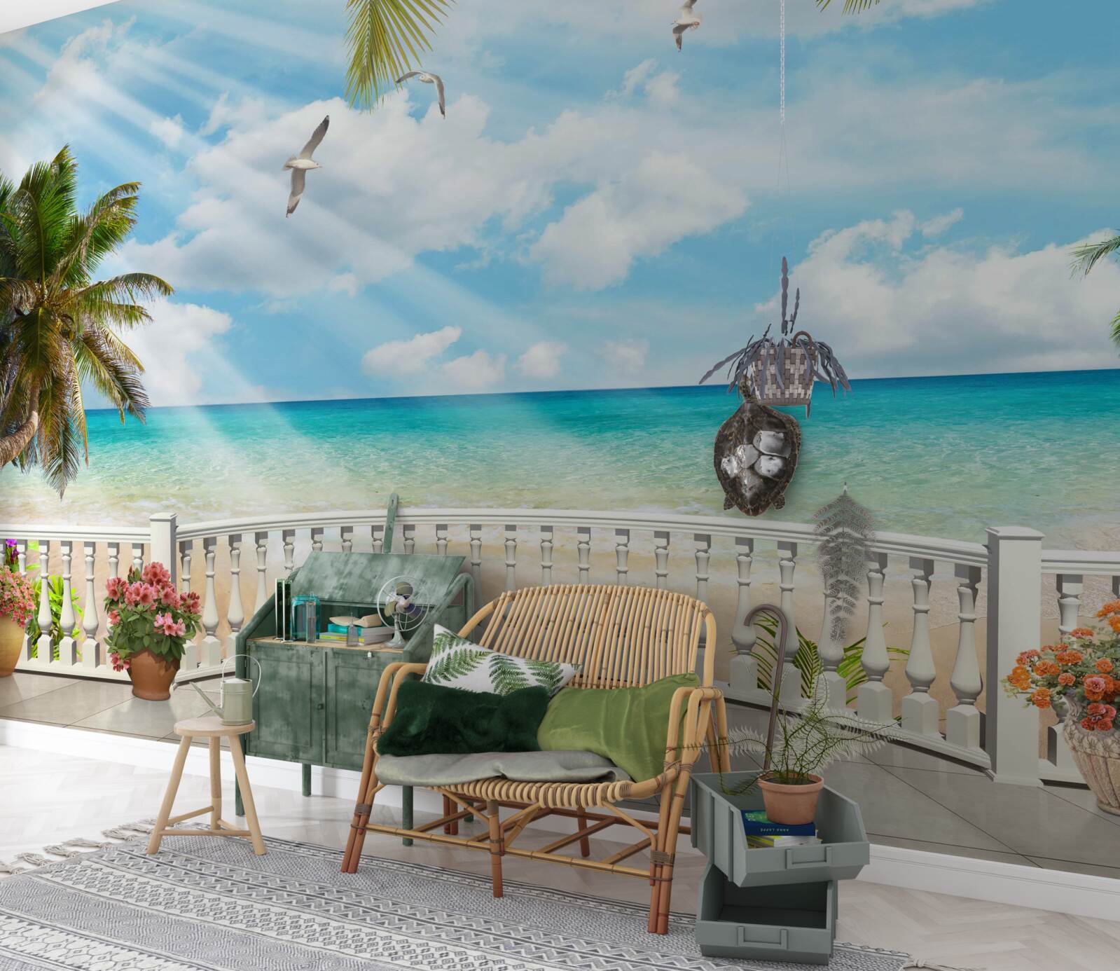 Papier peint loggia avec vue sur l'océan