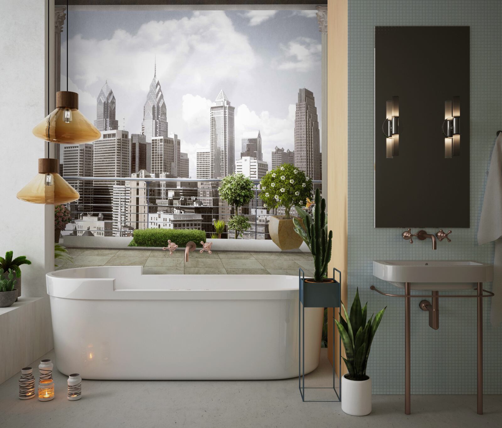 Papier peint le paysage des gratte-ciel urbains