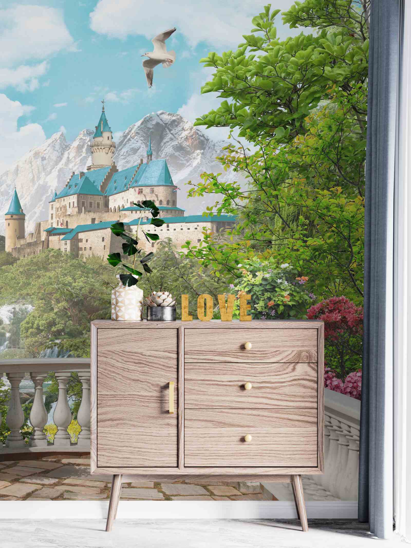 Papier peint loggia avec vue sur la forteresse