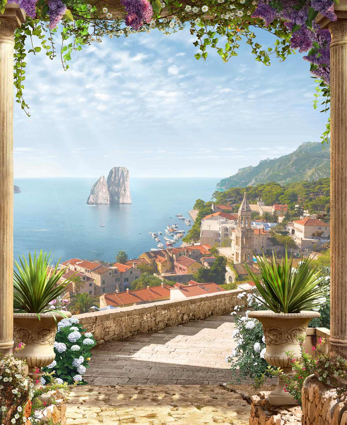 Papier peint panorama de la ville historique et de la mer