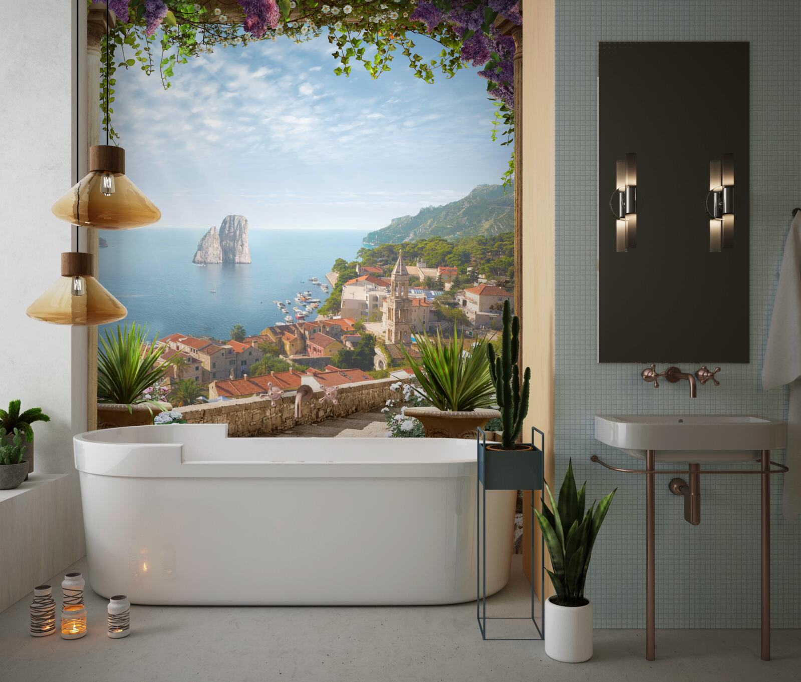 Papier peint panorama de la ville historique et de la mer