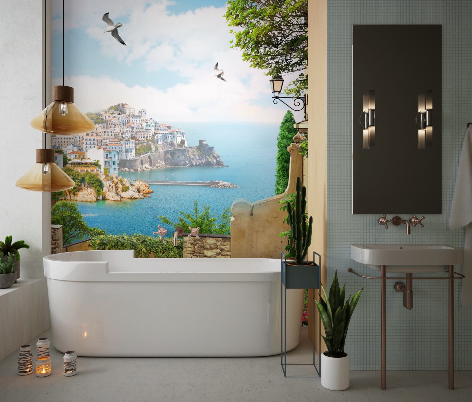 Papier peint maisons au bord de la mer