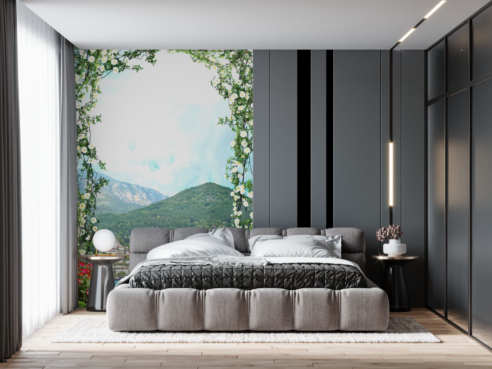 Papier peint panorama d'une ville animée