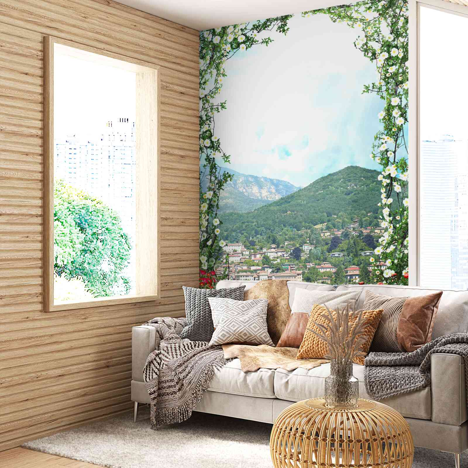 Papier peint panorama d'une ville animée