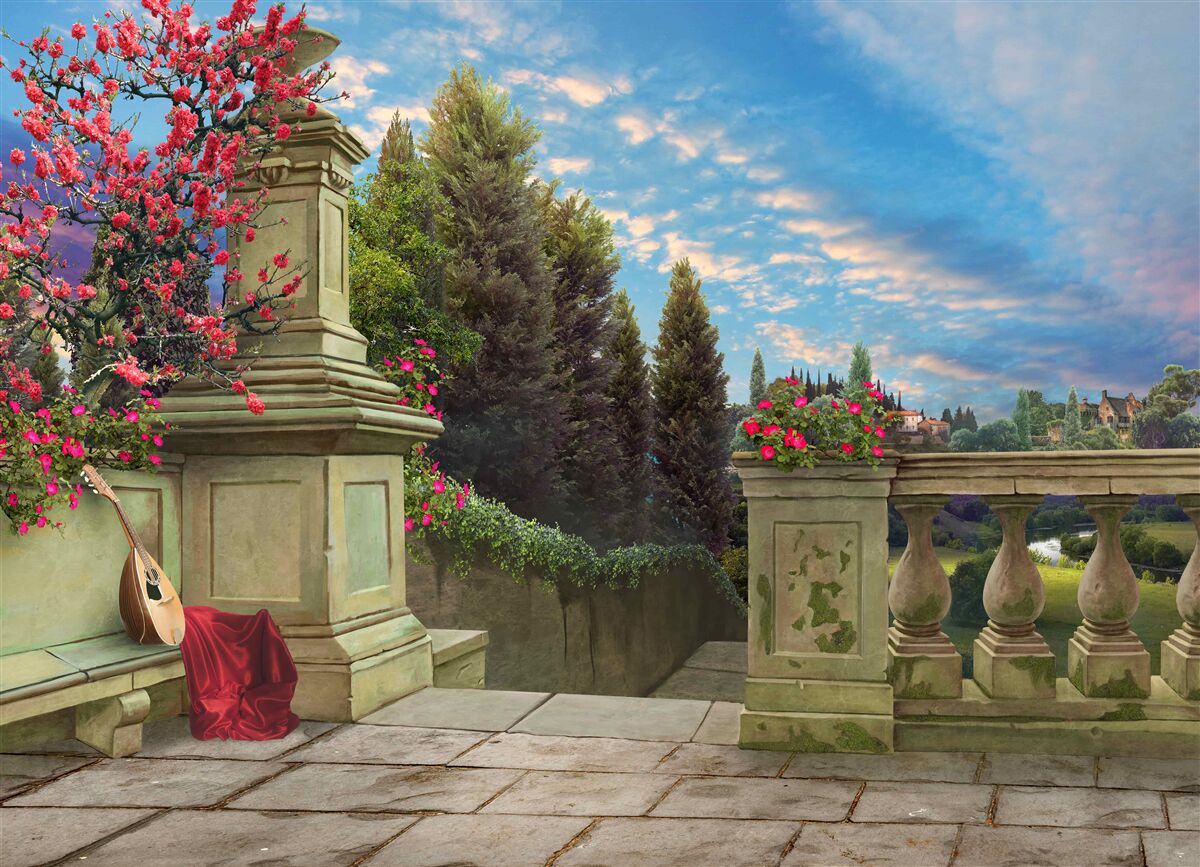 Papier peint instrument de musique abandonné et tissu écarlate