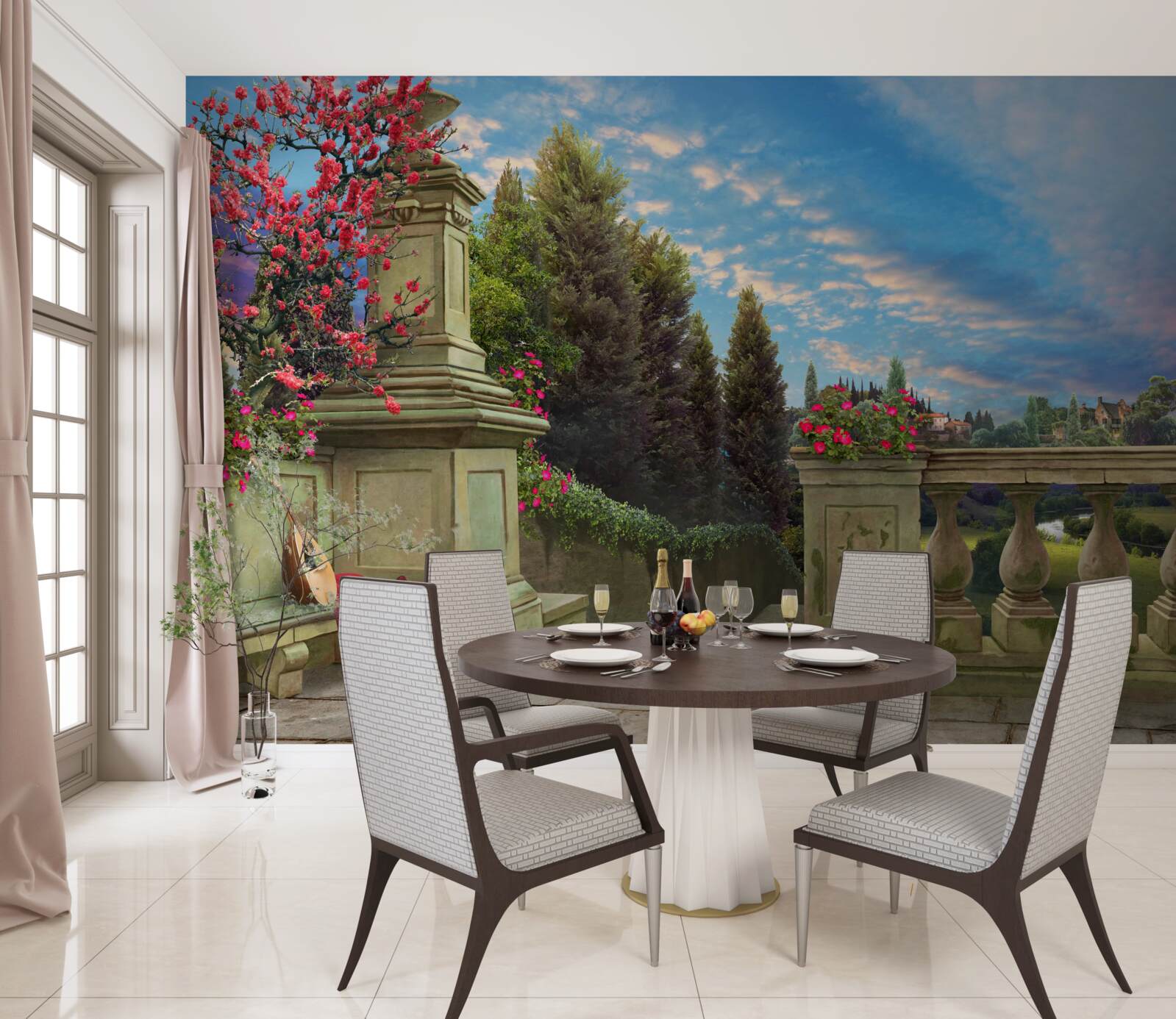 Papier peint instrument de musique abandonné et tissu écarlate