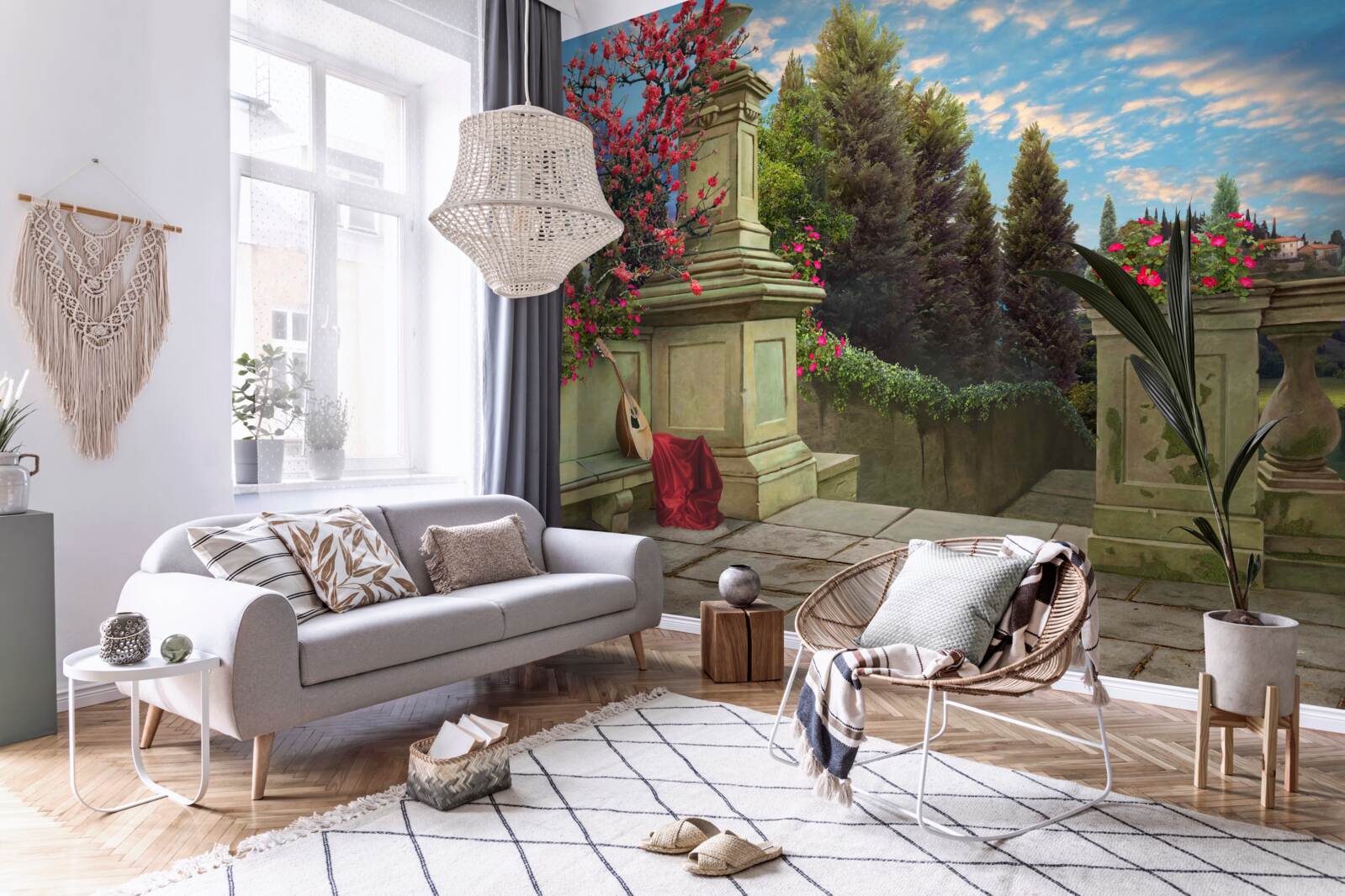 Papier peint instrument de musique abandonné et tissu écarlate