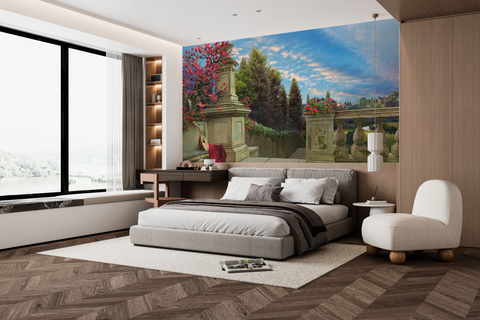 Papier peint instrument de musique abandonné et tissu écarlate