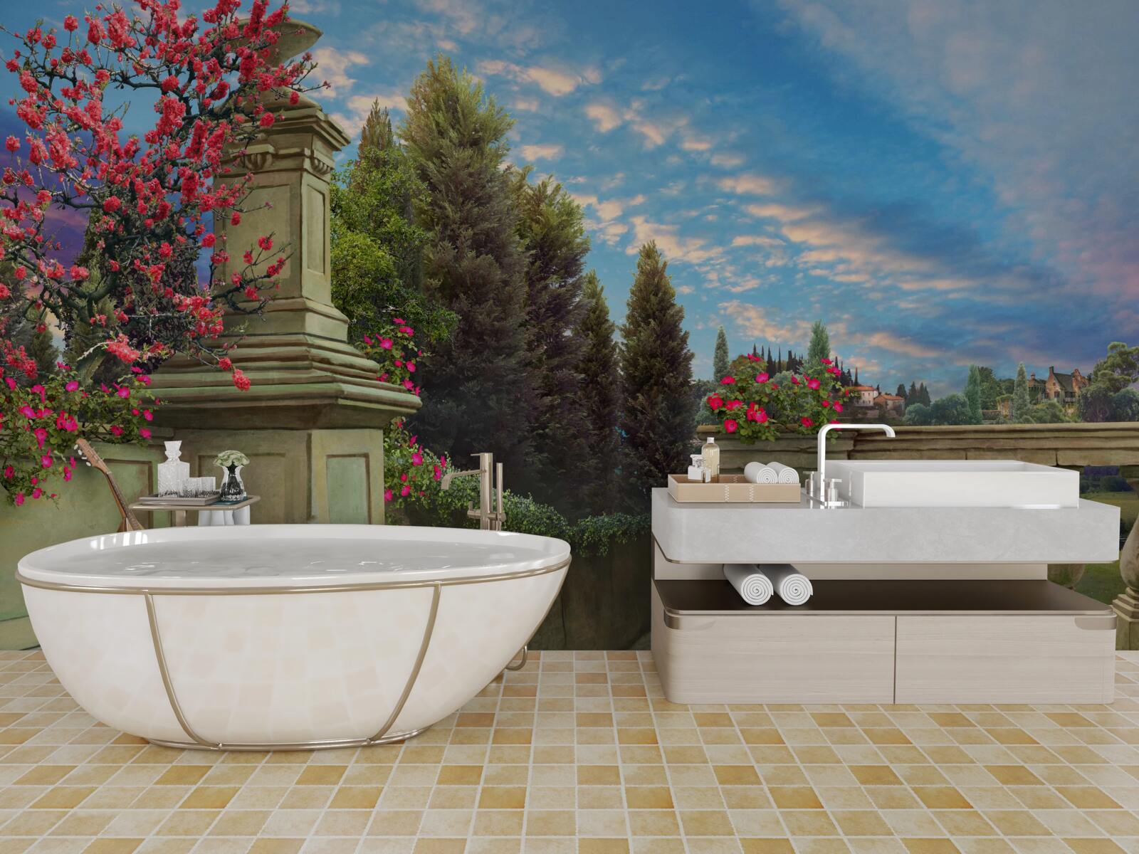 Papier peint instrument de musique abandonné et tissu écarlate