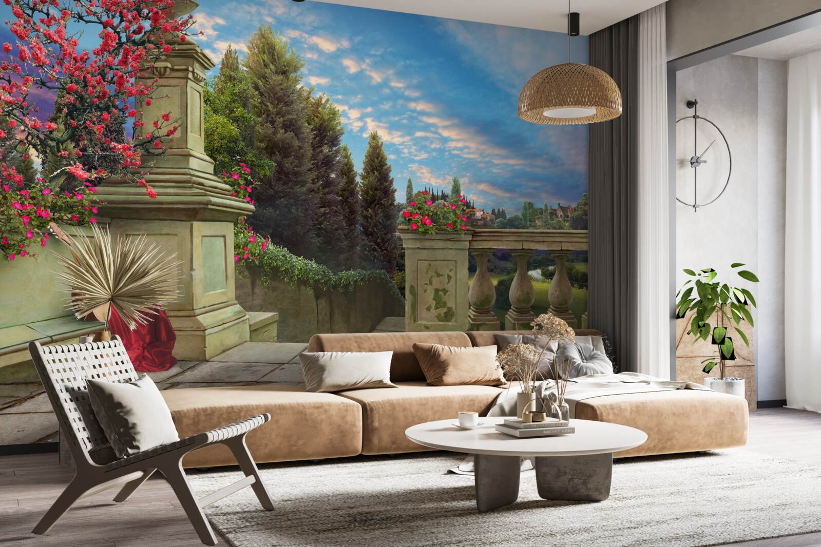 Papier peint instrument de musique abandonné et tissu écarlate