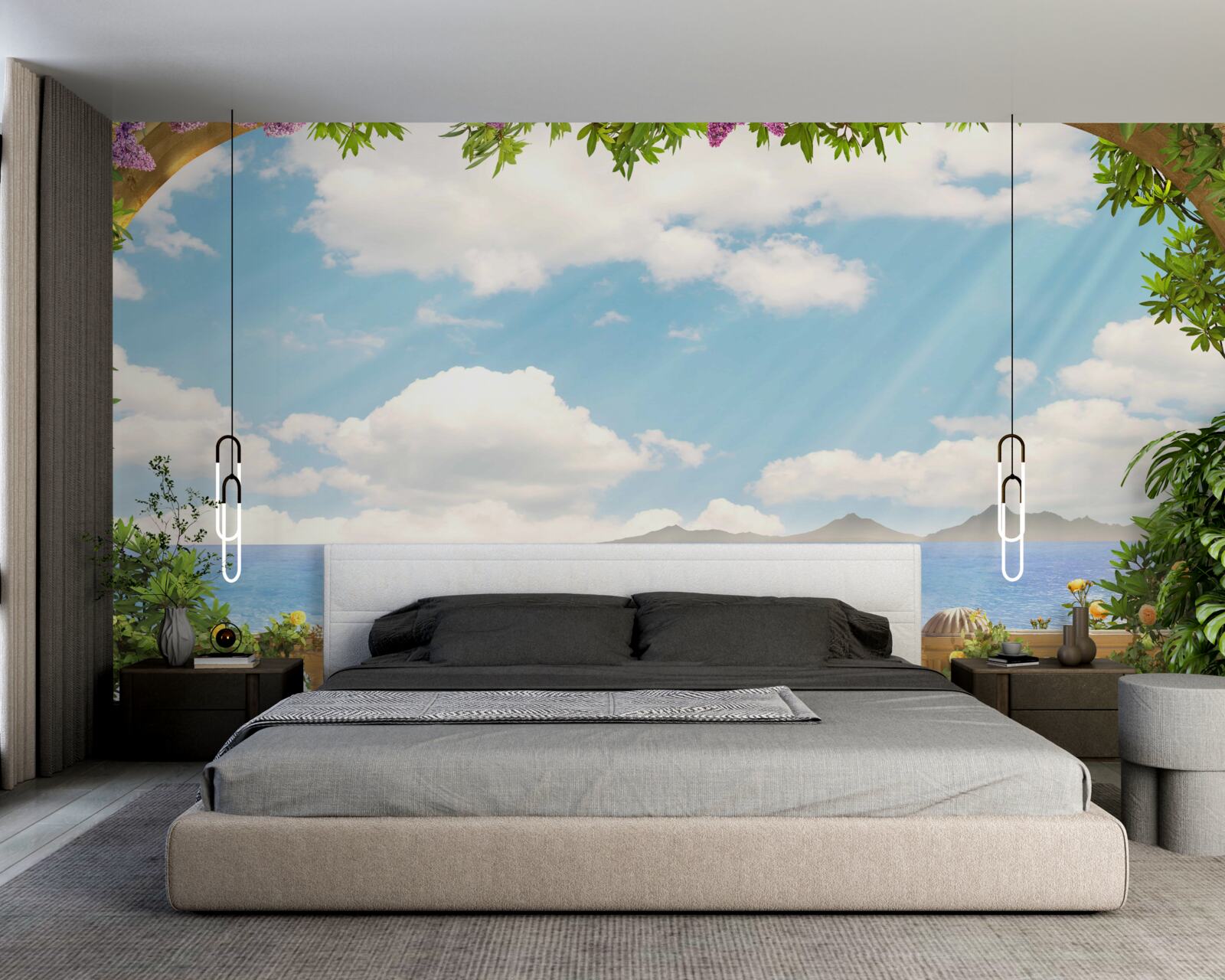 Papier peint panorama de la mer et du ciel nuageux