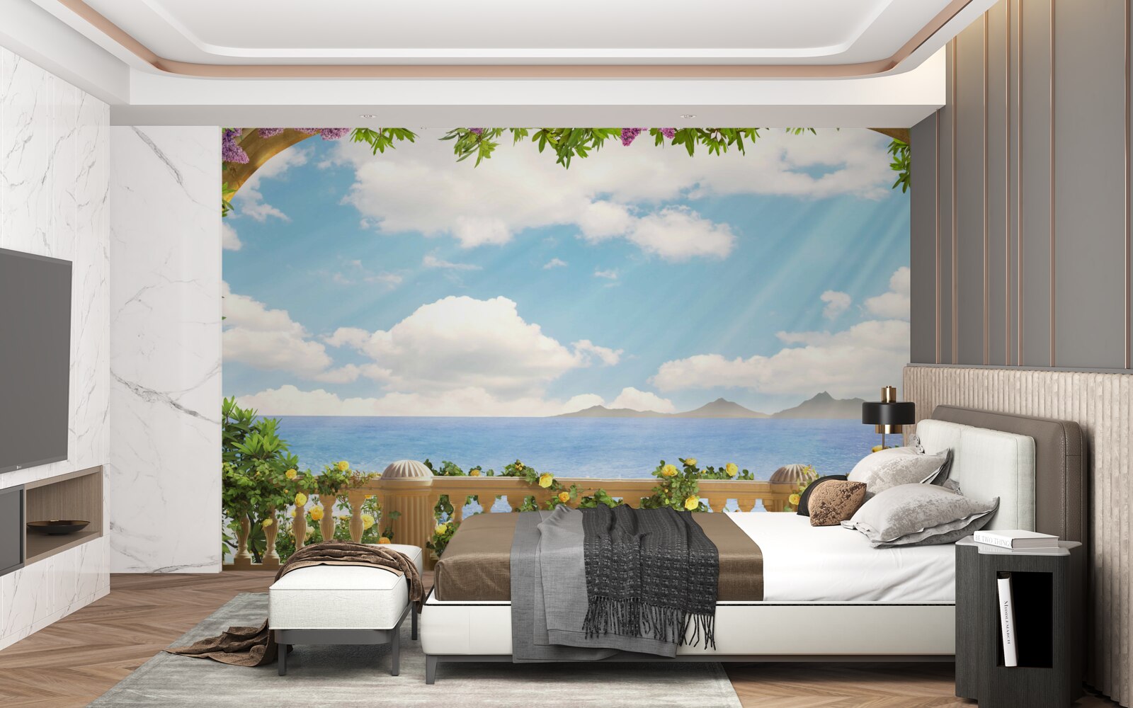 Papier peint panorama de la mer et du ciel nuageux