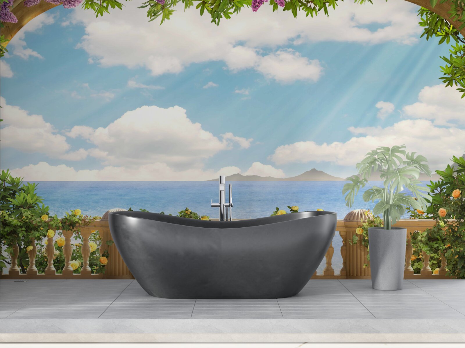 Papier peint panorama de la mer et du ciel nuageux