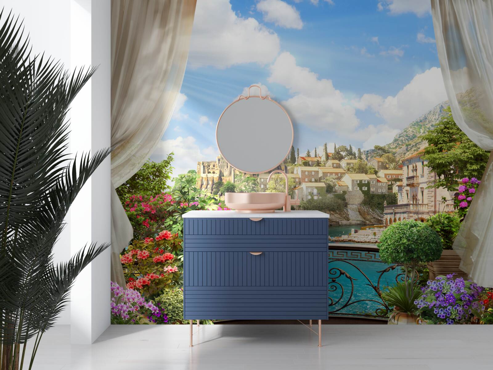 Papier peint vue panoramique de la ville depuis le balcon