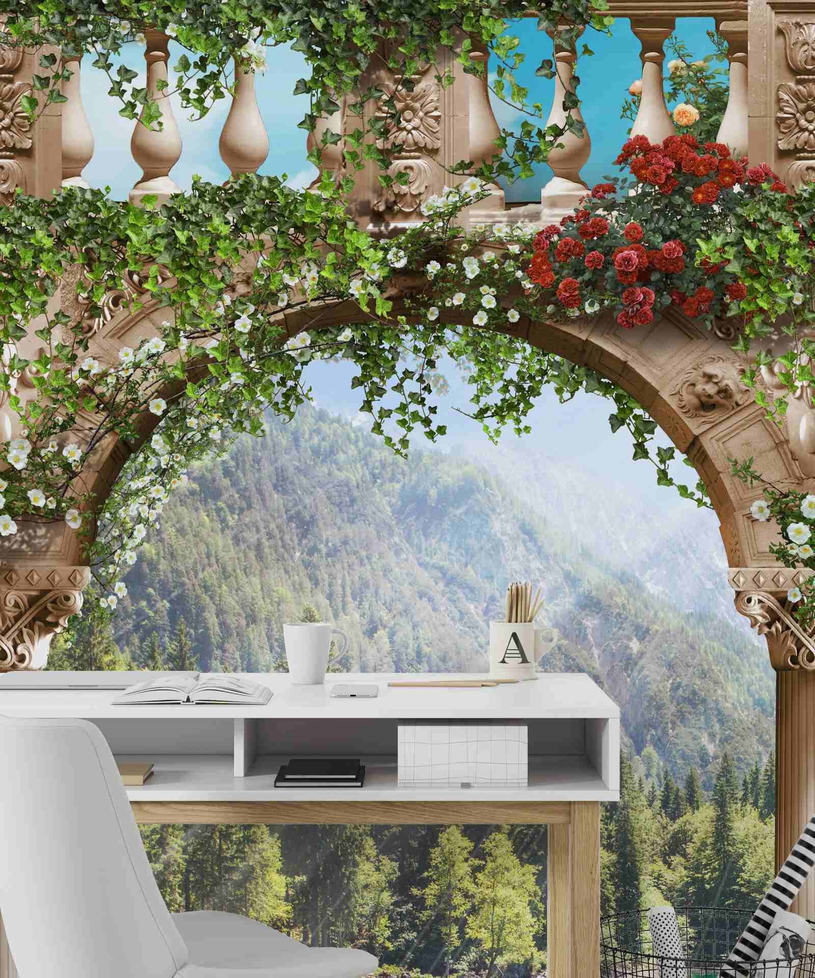 Papier peint bateau décoré de fleurs près de la proue