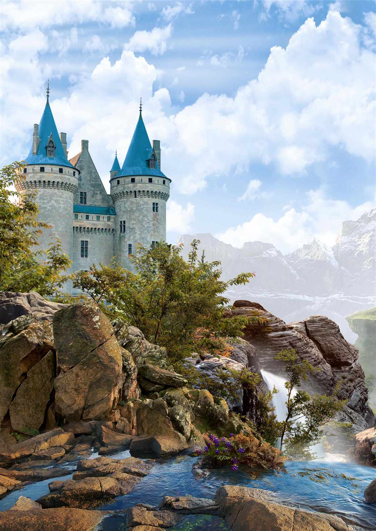 Papier peint un château de conte de fées taillé dans la roche