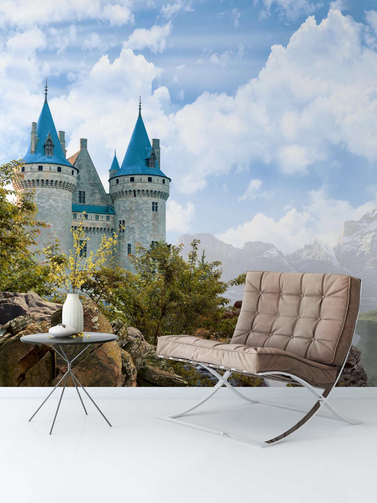 Papier peint un château de conte de fées taillé dans la roche