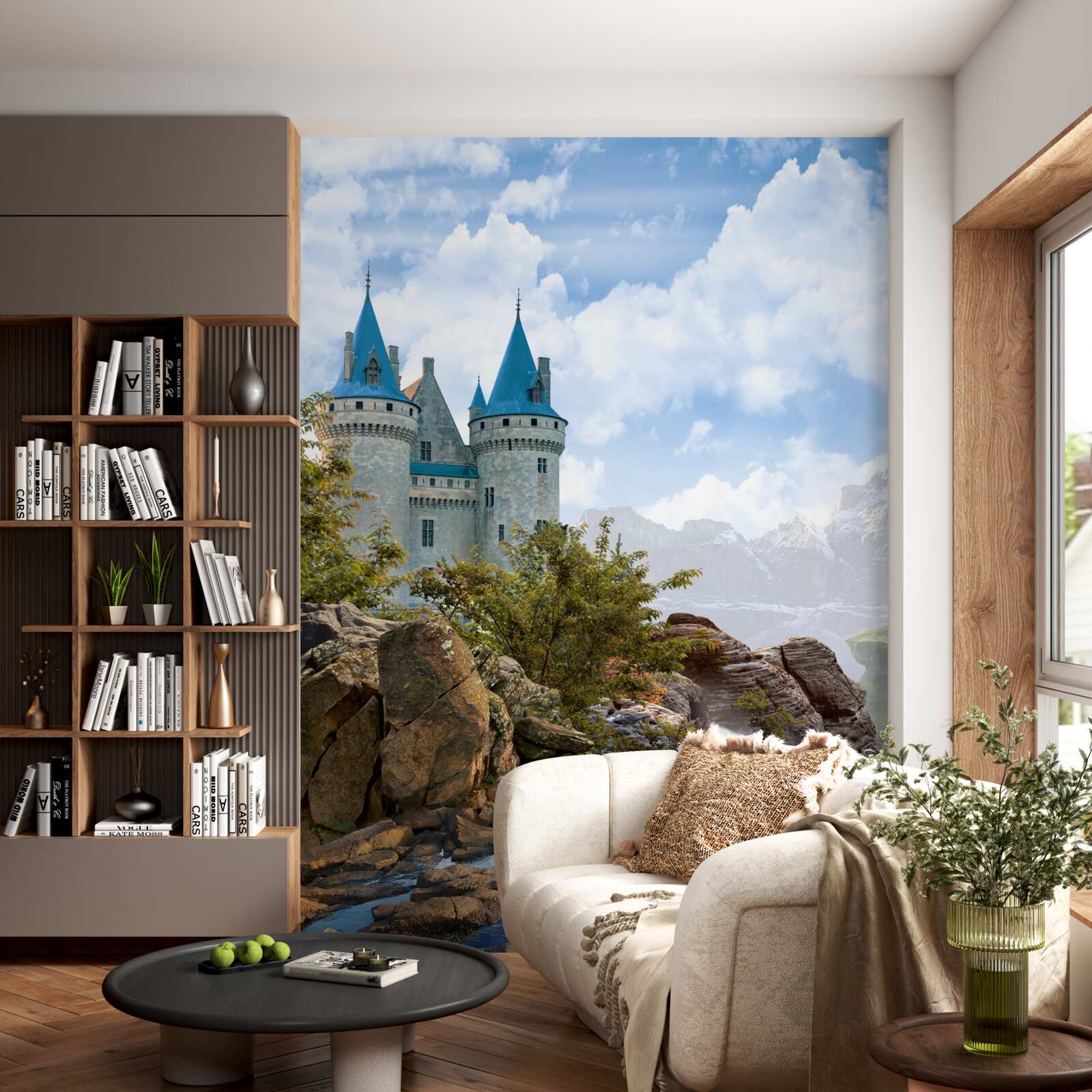 Papier peint un château de conte de fées taillé dans la roche