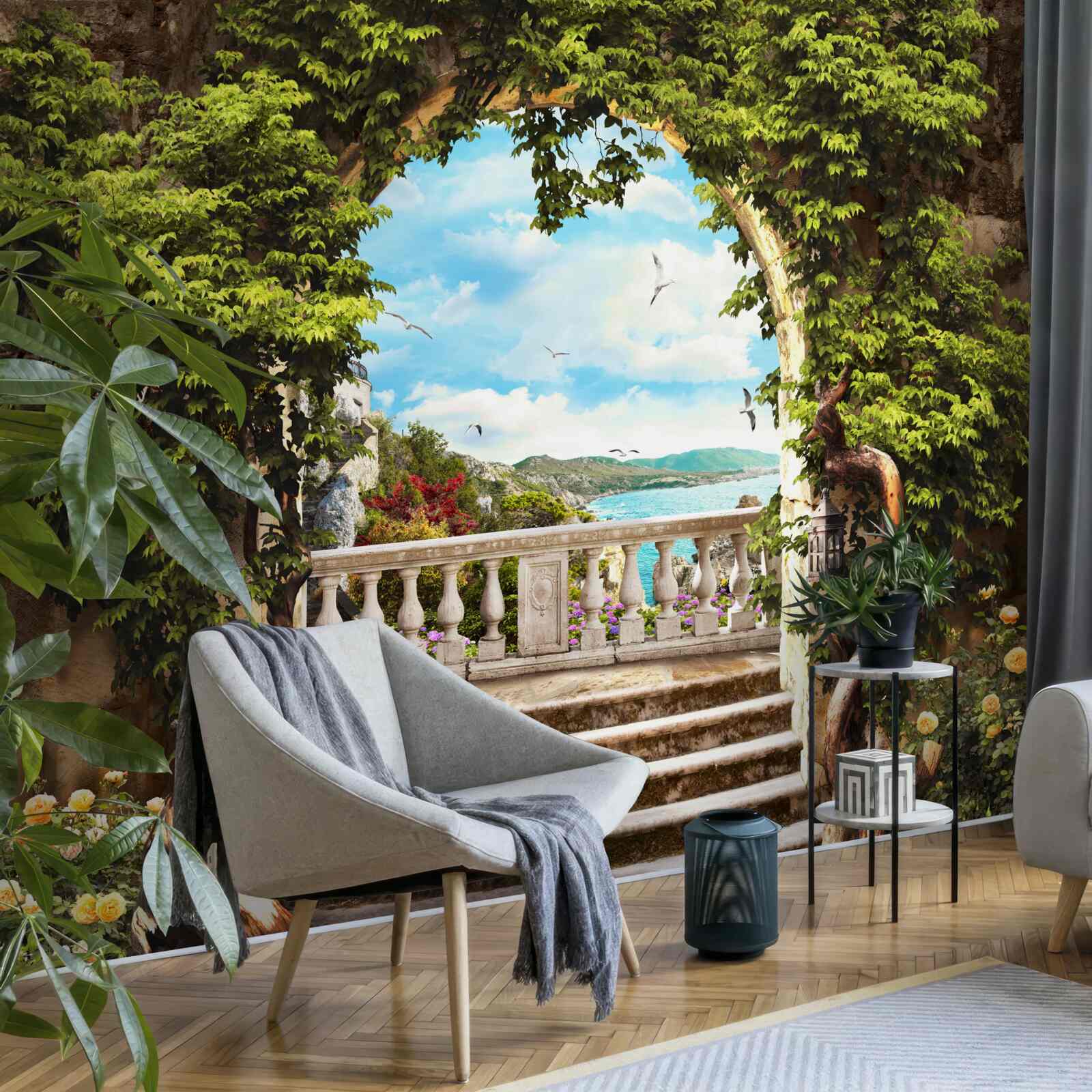 Papier peint escalier menant au balcon