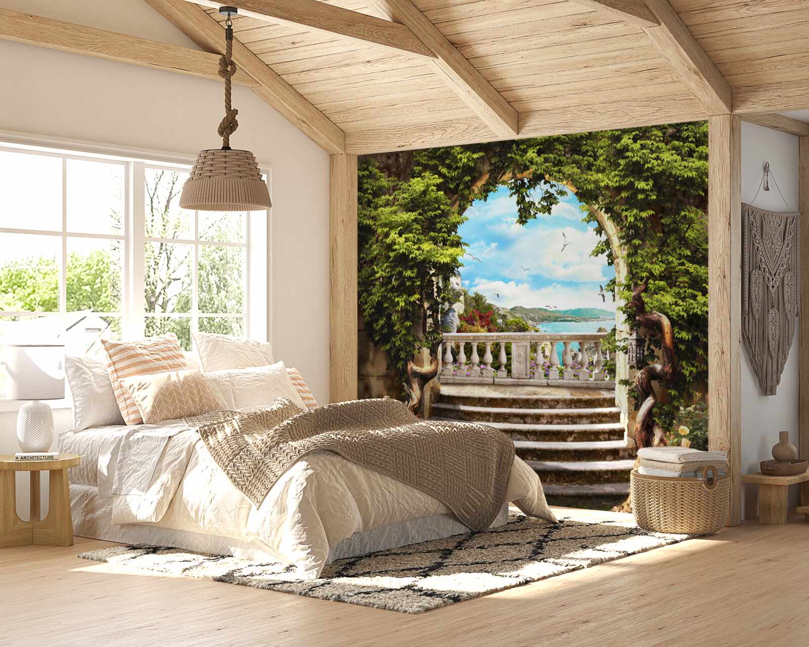 Papier peint escalier menant au balcon