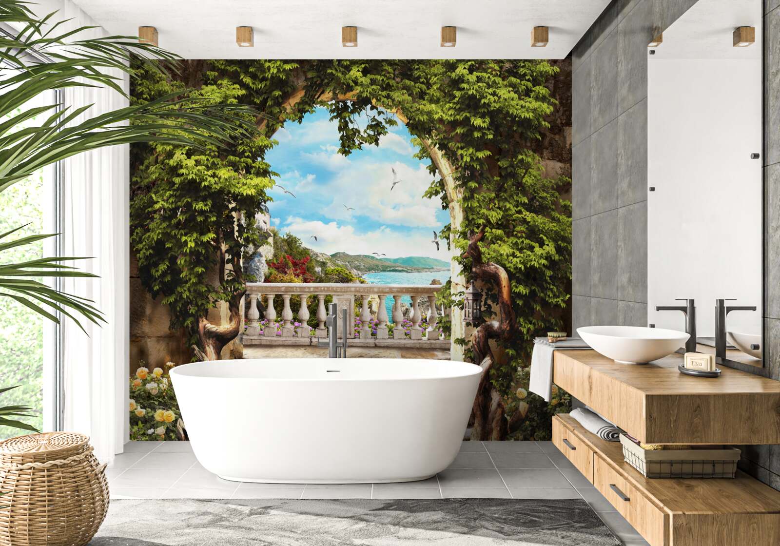 Papier peint escalier menant au balcon