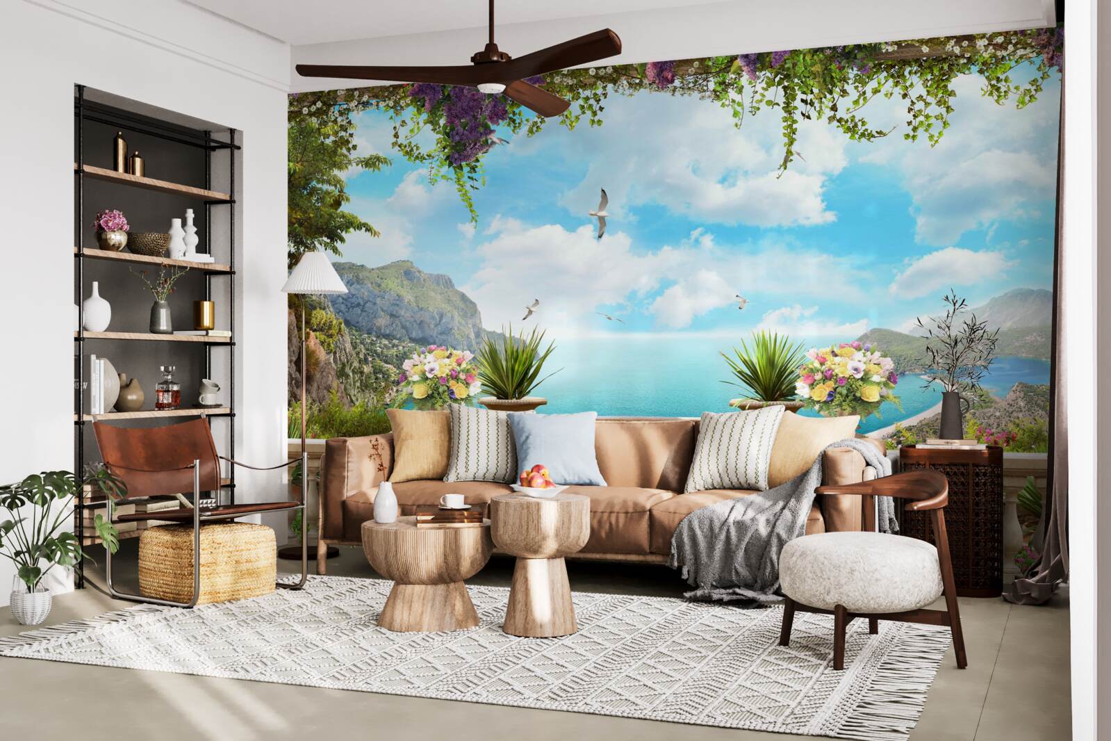 Papier peint vue panoramique sur la mer et les espaces verts depuis le balcon