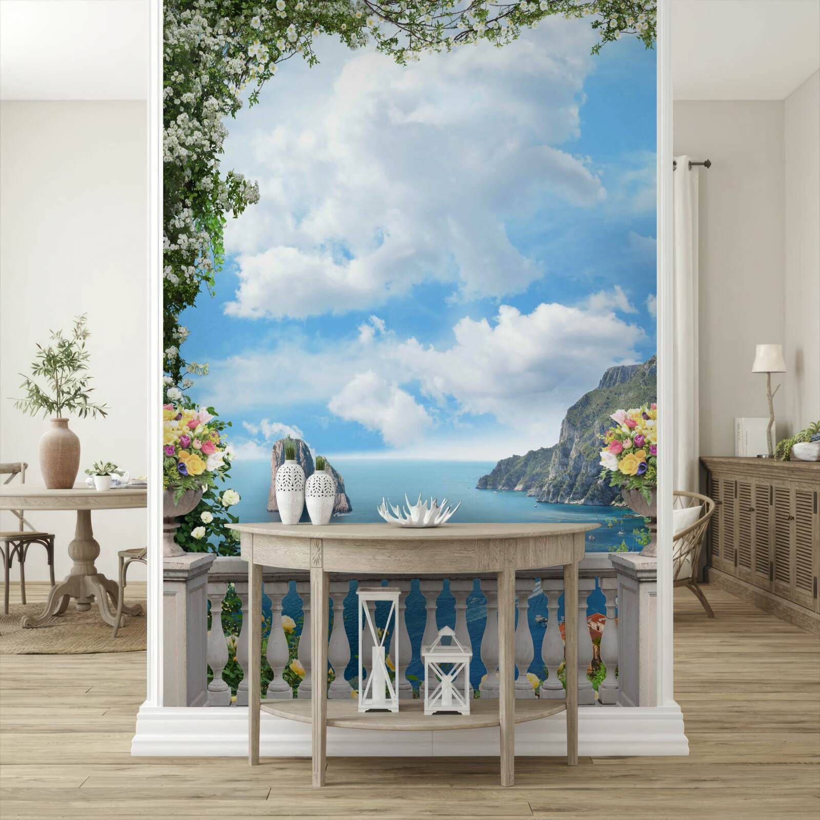 Papier peint vue panoramique sur la mer et les rochers depuis le balcon pittoresque