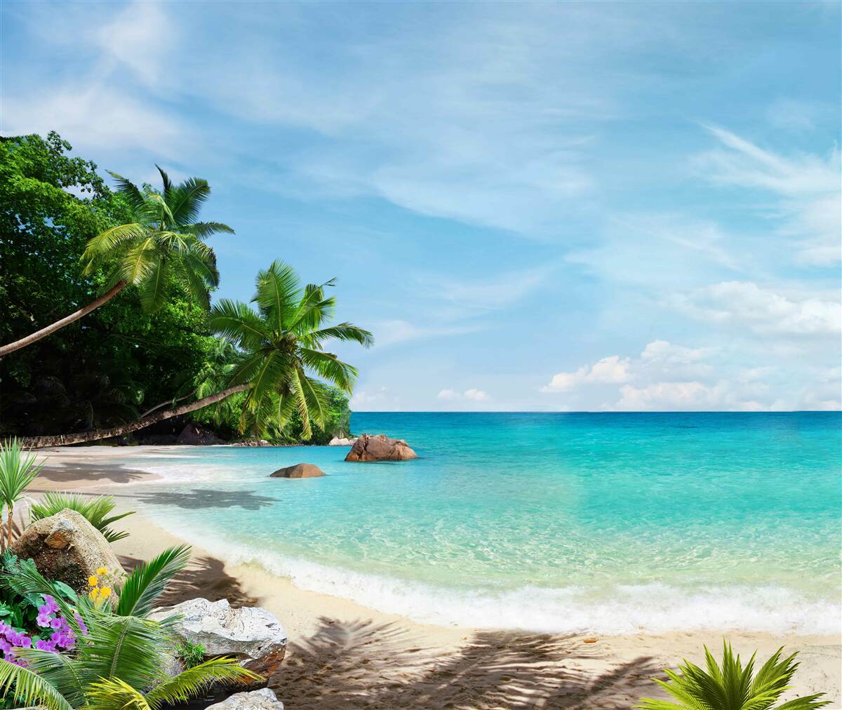 Papier peint plage avec sable et surface de la mer