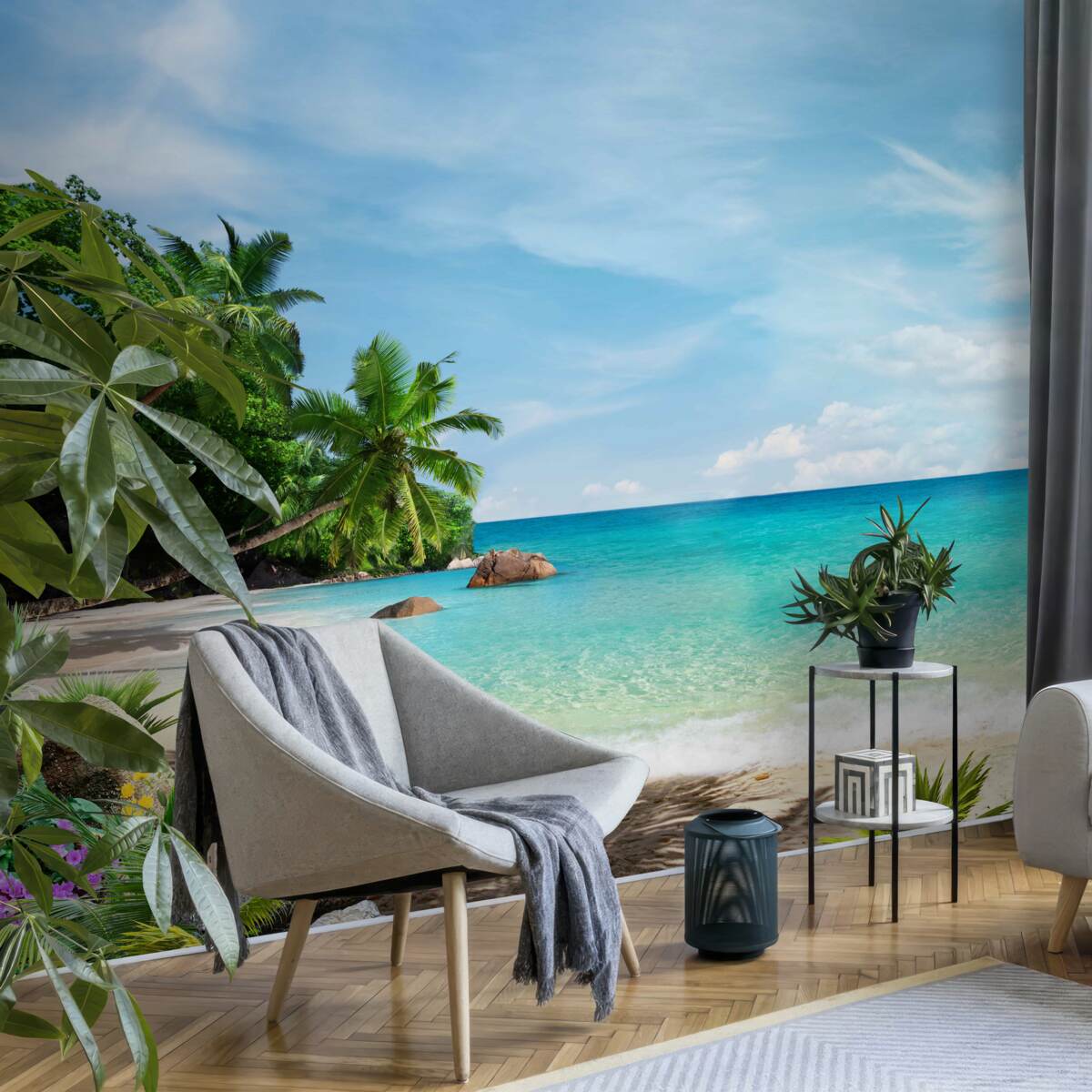 Papier peint plage avec sable et surface de la mer