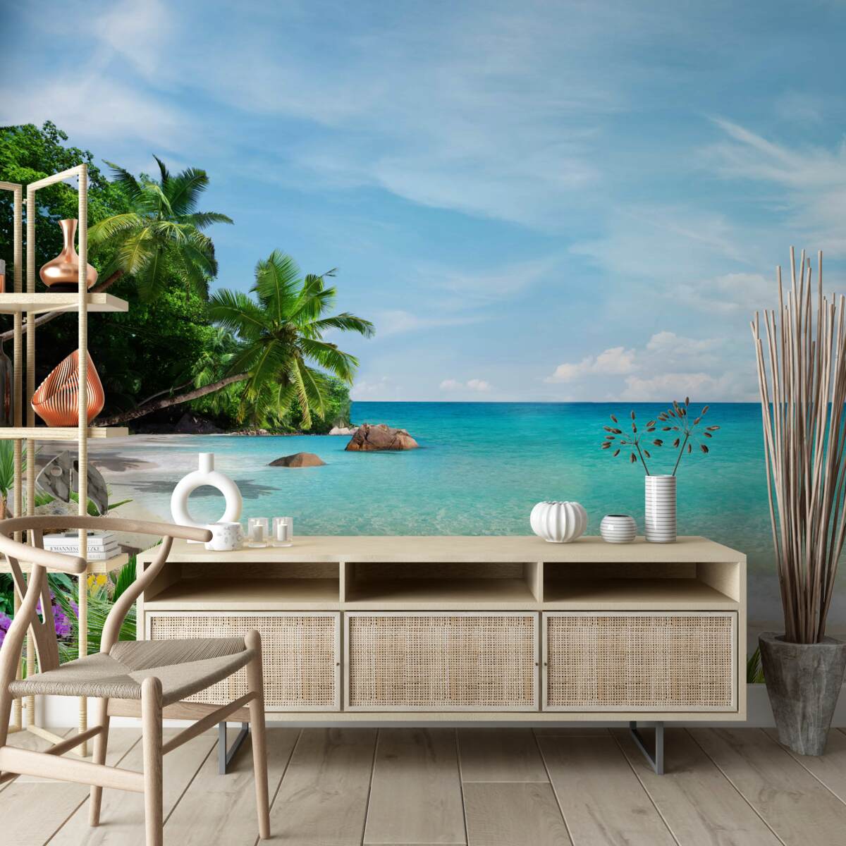 Papier peint plage avec sable et surface de la mer